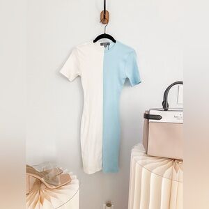NWT Missguided Ribbed Blue and White Mini Dress - SIZE 0